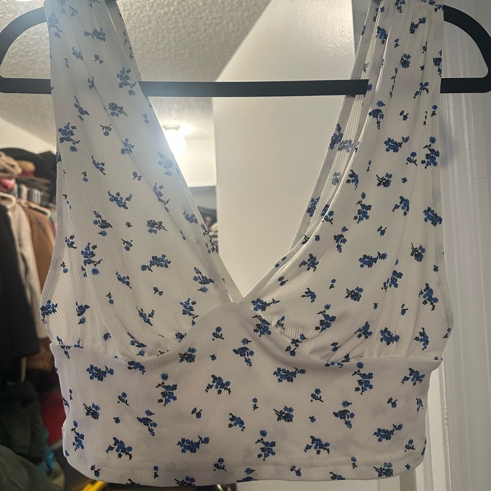 Floral White and Blue Women's Top